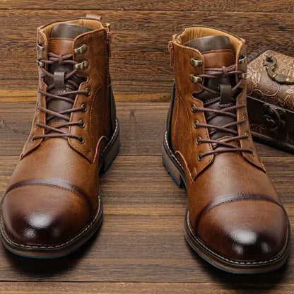 Men's Vintage Cap-Toe Lace-Up Leather Boots — Brown 2