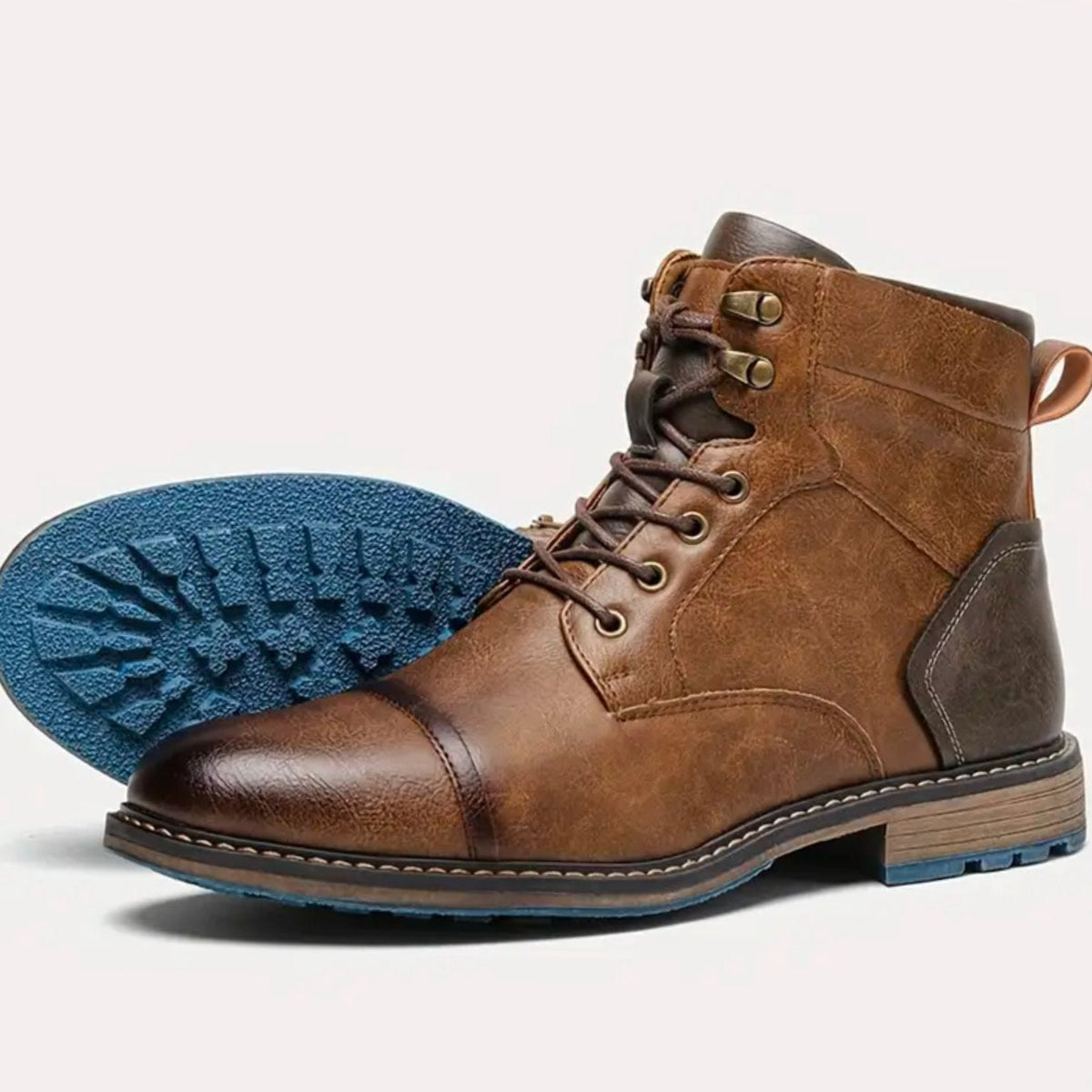 Men's Vintage Cap-Toe Lace-Up Leather Boots — Brown 3