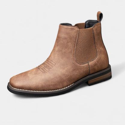 Men's Western Chelsea Slip-On Ankle Boots — Faux Leather Block Heel 1