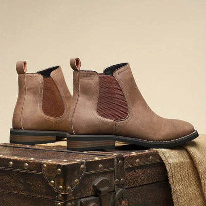 Men's Western Chelsea Slip-On Ankle Boots — Faux Leather Block Heel 10