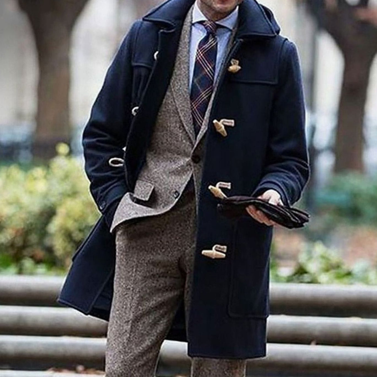 Men's Wool Hooded Toggle-Closure Long Overcoat — Tailored Fit 1