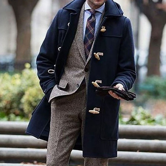 Men's Wool Hooded Toggle-Closure Long Overcoat — Tailored Fit 1