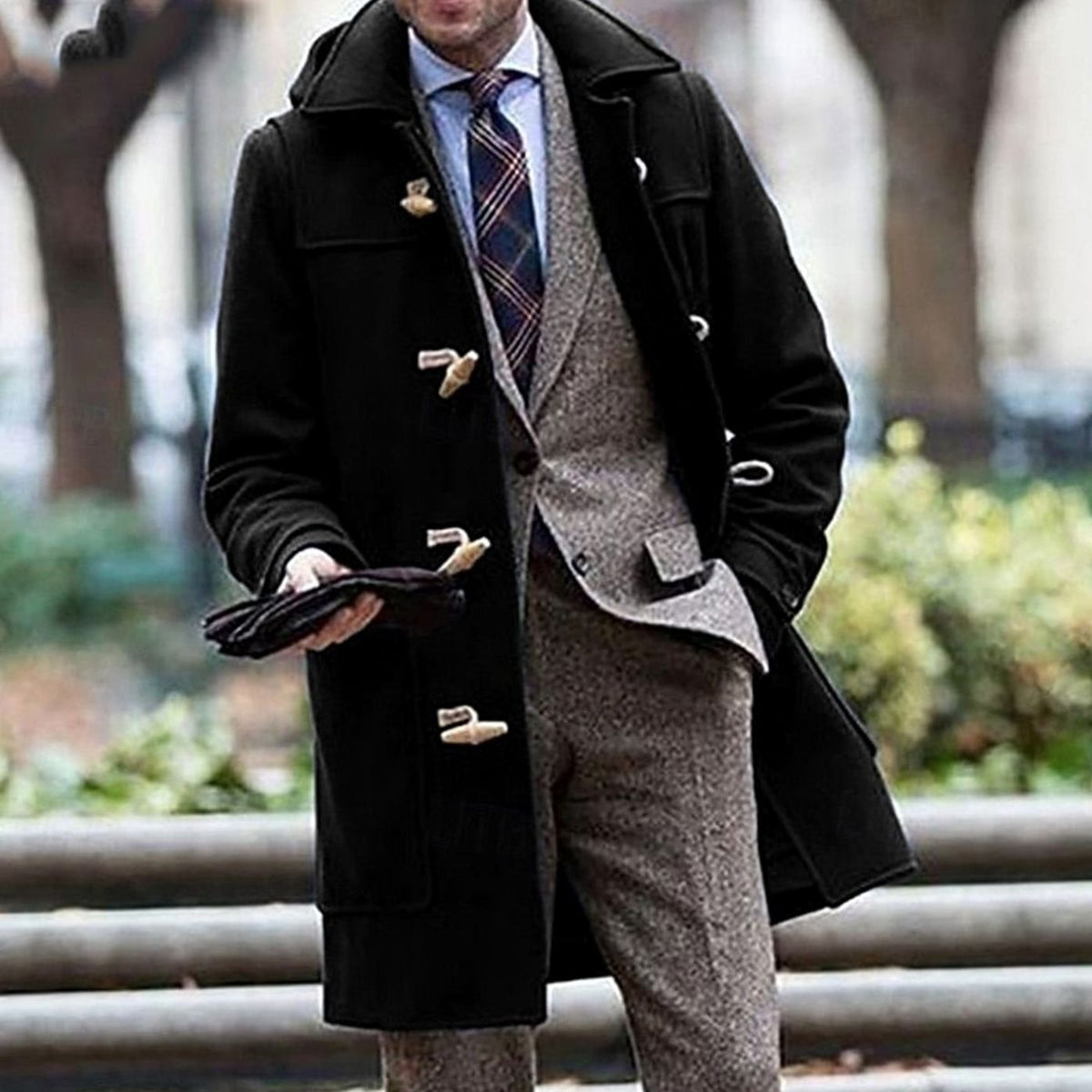 Men's Wool Hooded Toggle-Closure Long Overcoat — Tailored Fit 2