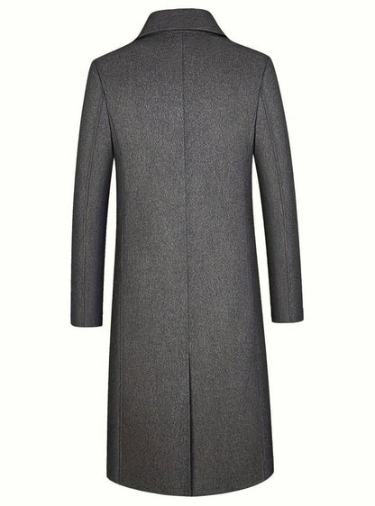 Men's Wool Long Overcoat — Tailored Button-Front Trench Coat 3