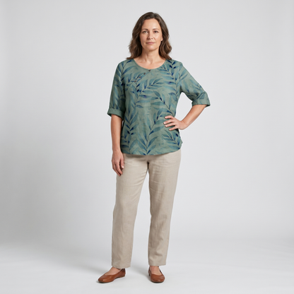 Women's Printed Asymmetric-Button Blouse — Relaxed Fit XS–5XL 2