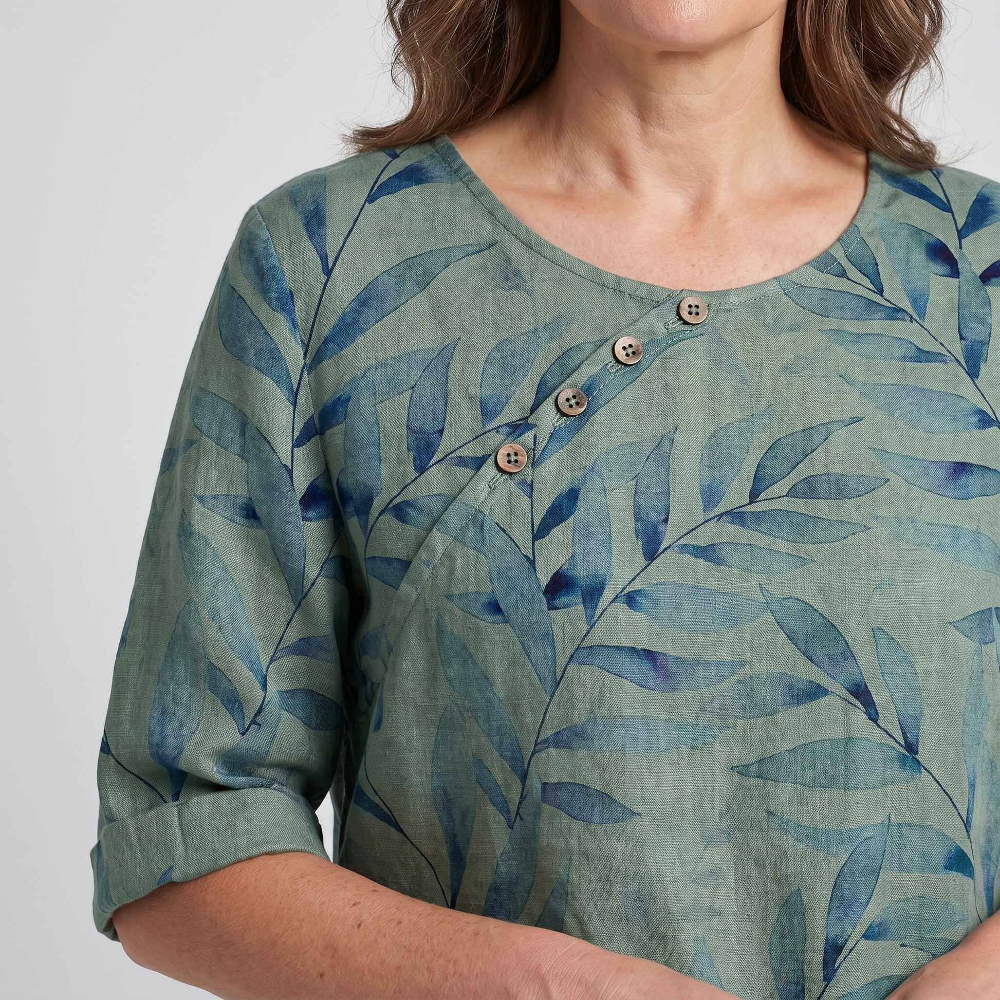 Women's Printed Asymmetric-Button Blouse — Relaxed Fit XS–5XL 4