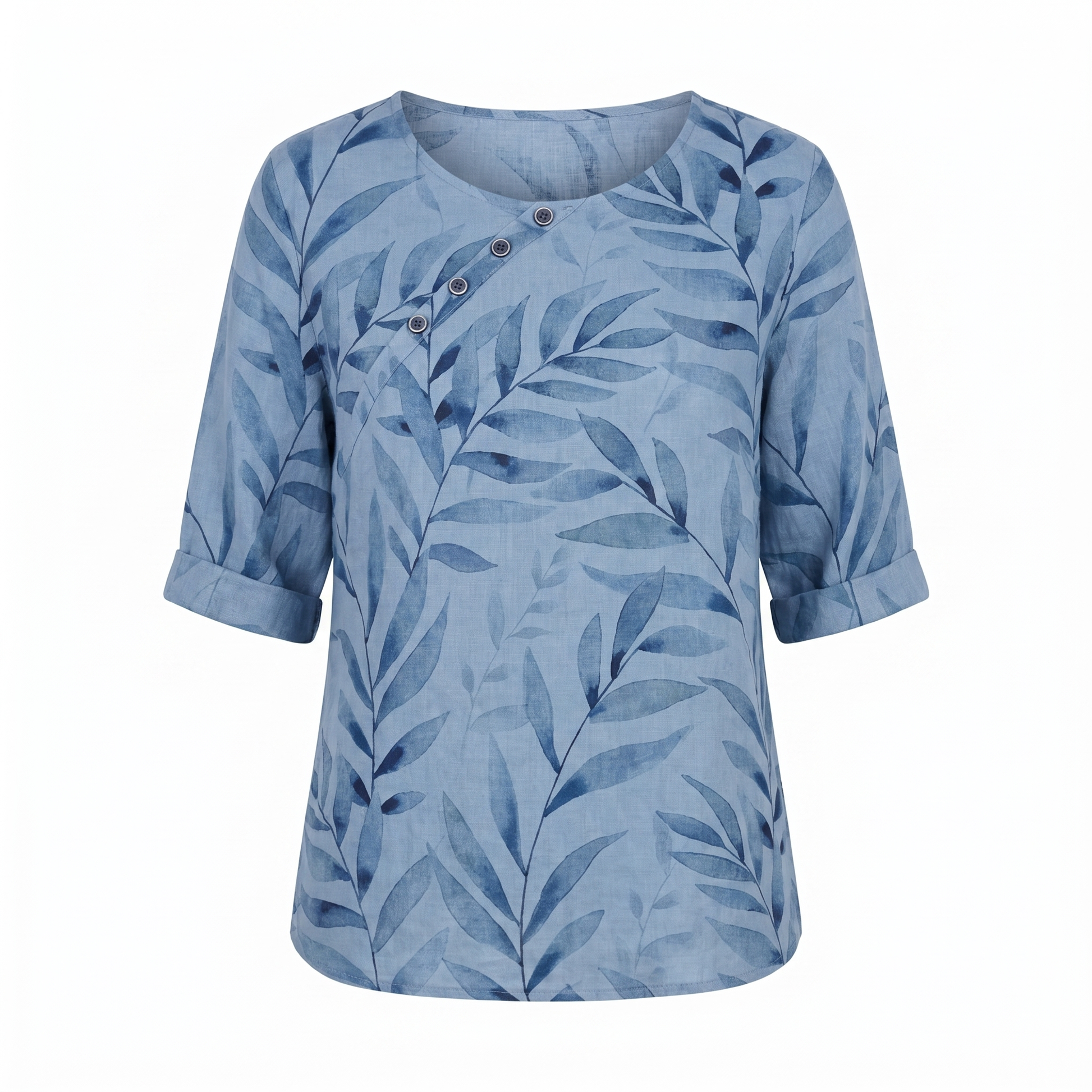 Women's Printed Asymmetric-Button Blouse — Relaxed Fit XS–5XL 9