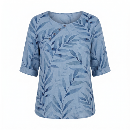 Women's Printed Asymmetric-Button Blouse — Relaxed Fit XS–5XL 9
