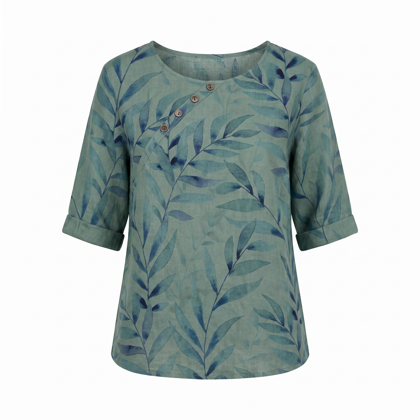 Women's Printed Asymmetric-Button Blouse — Relaxed Fit XS–5XL 5