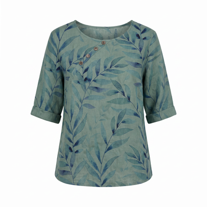 Women's Printed Asymmetric-Button Blouse — Relaxed Fit XS–5XL 5