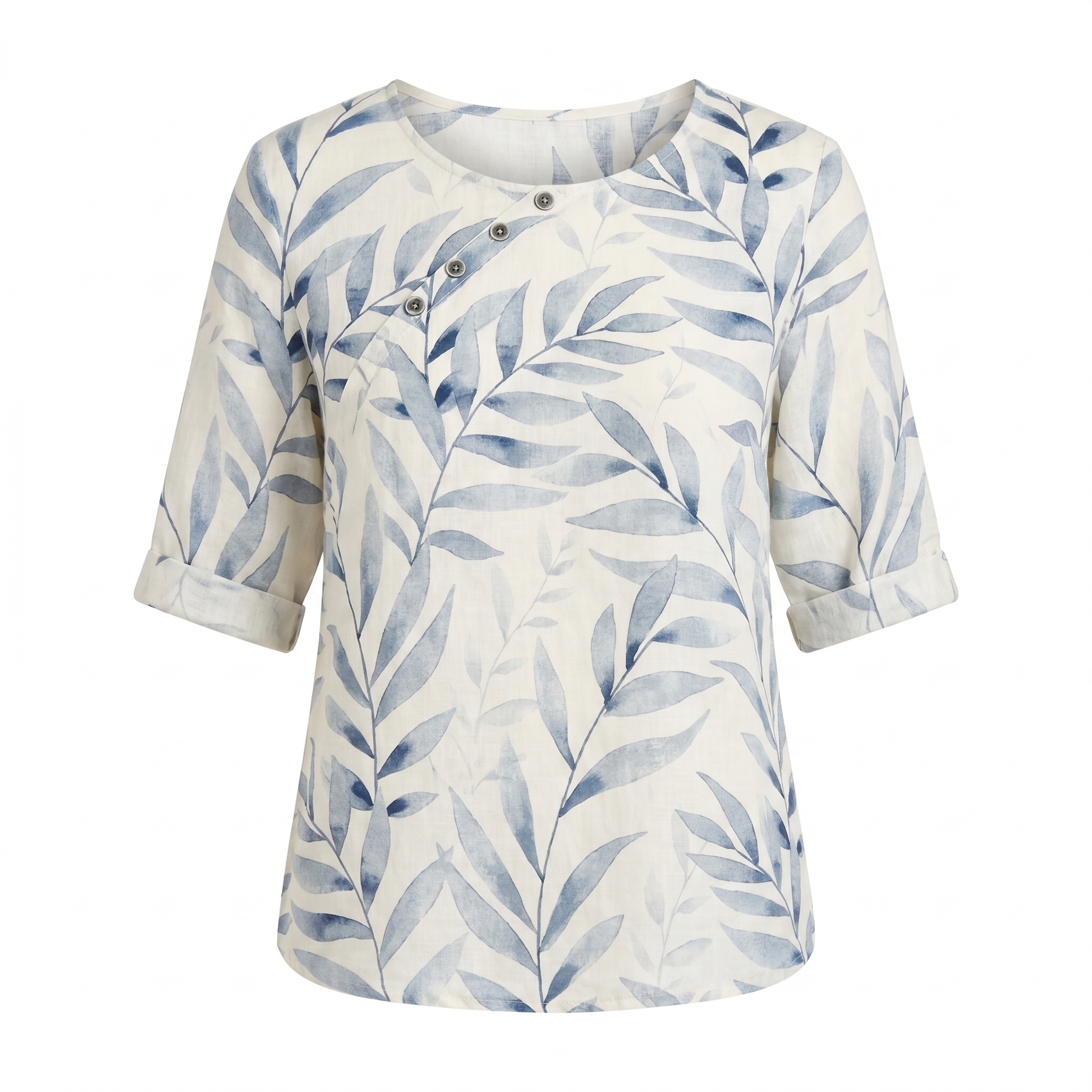 Women's Printed Asymmetric-Button Blouse — Relaxed Fit XS–5XL 11