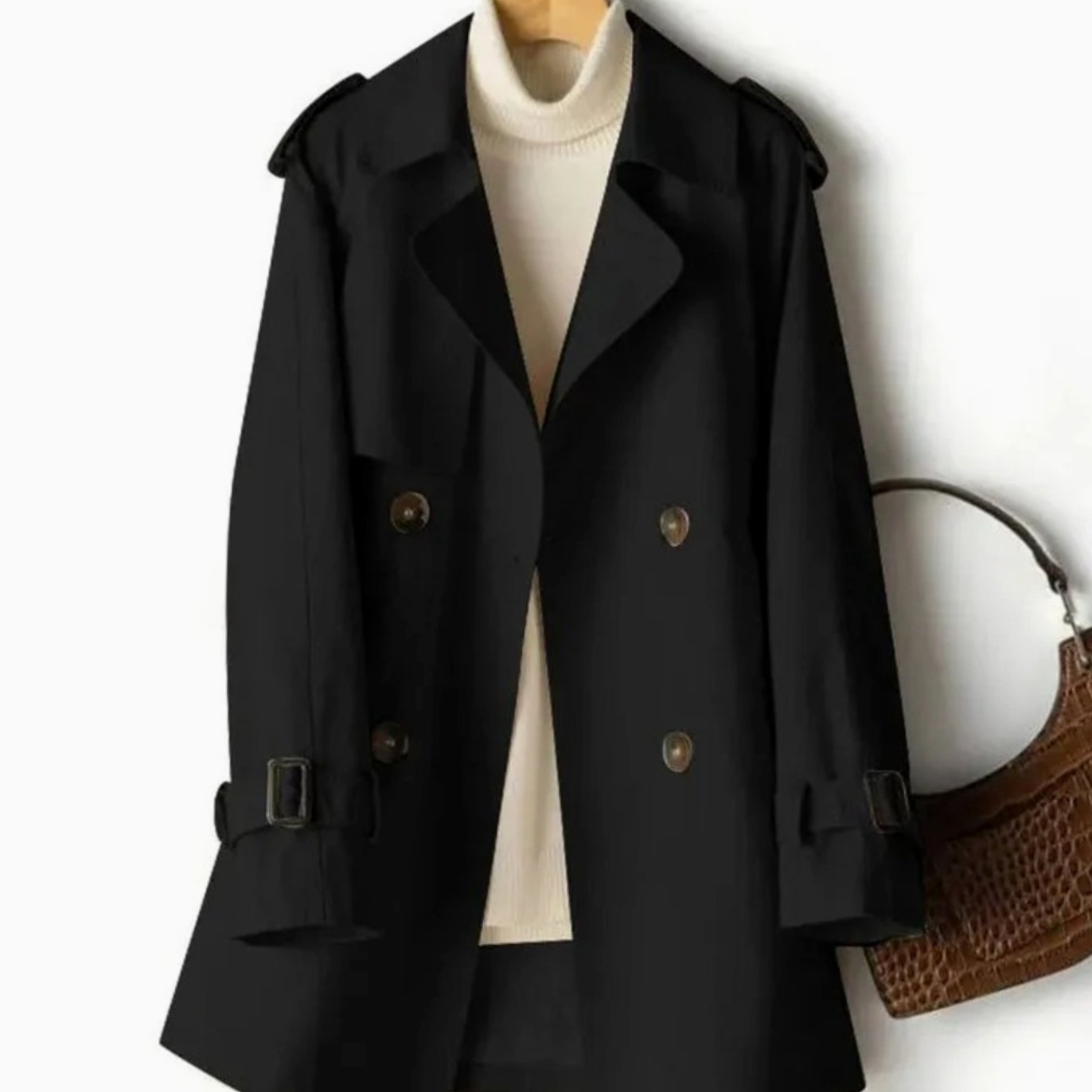 Women's Belted Double-Breasted Trench Coat — Mid-Length Style 1