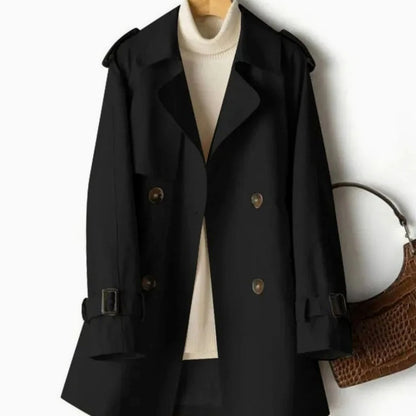 Women's Belted Double-Breasted Trench Coat — Mid-Length Style 1