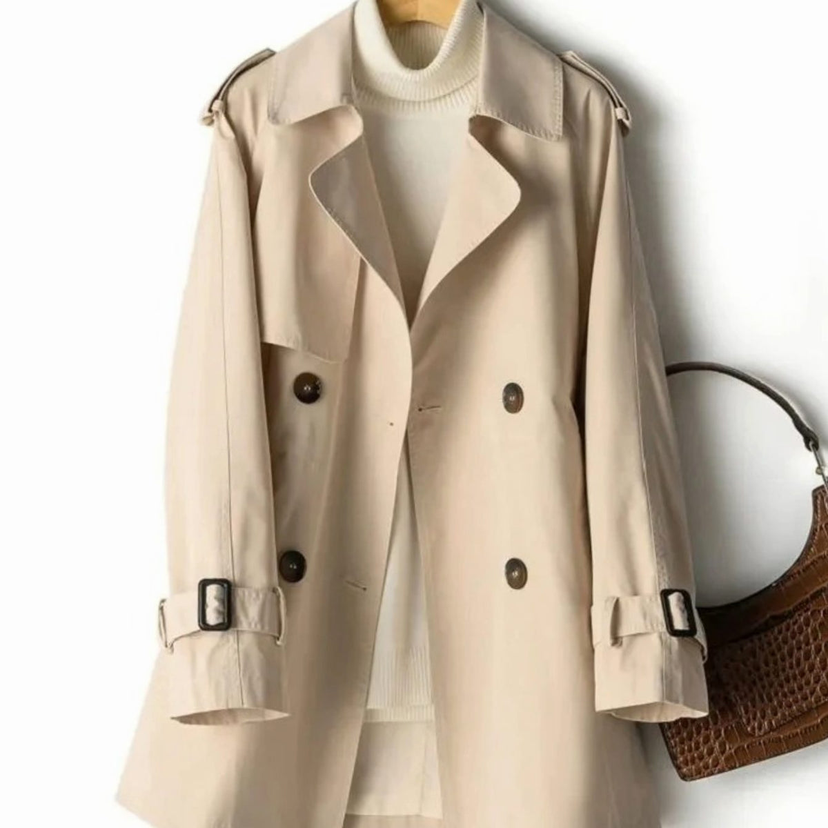 Women's Belted Double-Breasted Trench Coat — Mid-Length Style 5