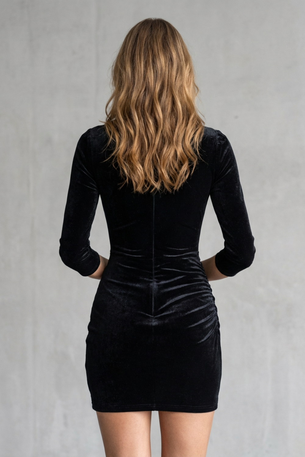 Black Velvet Mini Dress with Plunging Scalloped Neckline 4