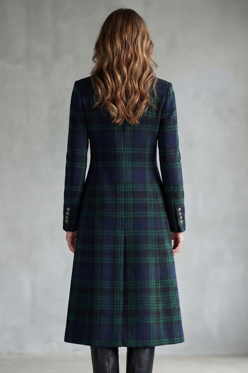 Women's Wool Blend Longline Coat in Blackwatch Tartan 4