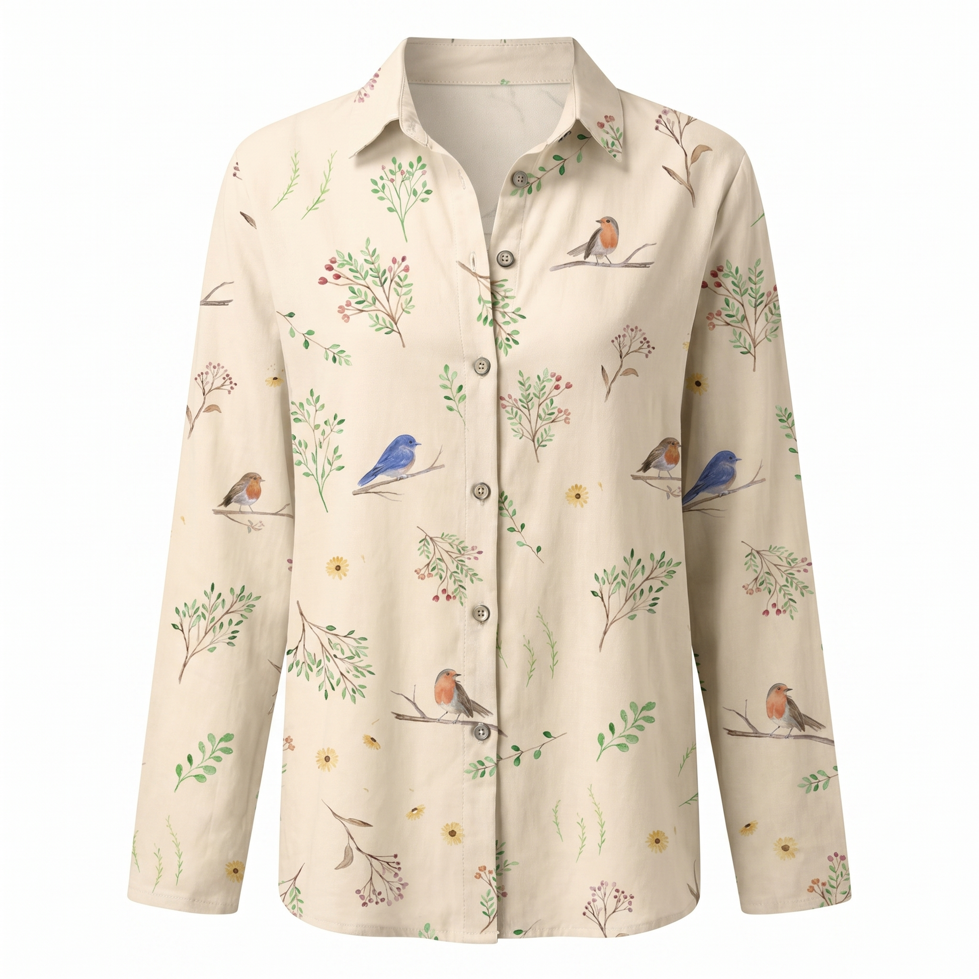 Abstract Print Split-Neck Blouse - Button-Front Long Sleeve 10