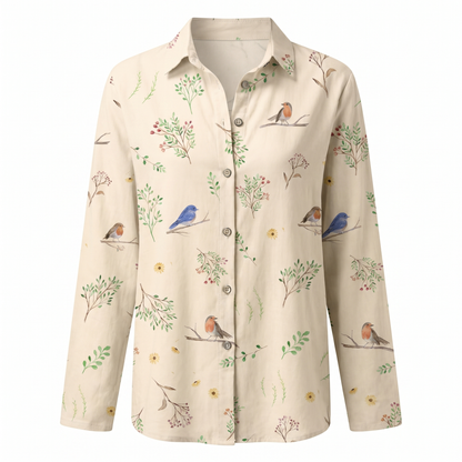 Abstract Print Split-Neck Blouse - Button-Front Long Sleeve 10