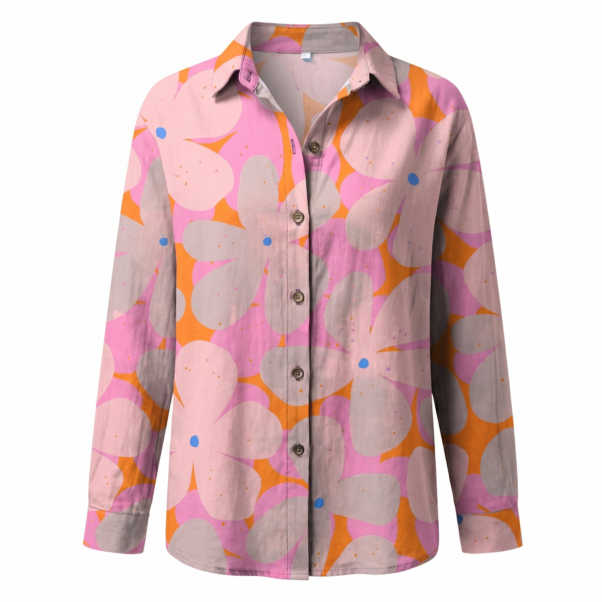 Abstract Print Split-Neck Blouse - Button-Front Long Sleeve 12