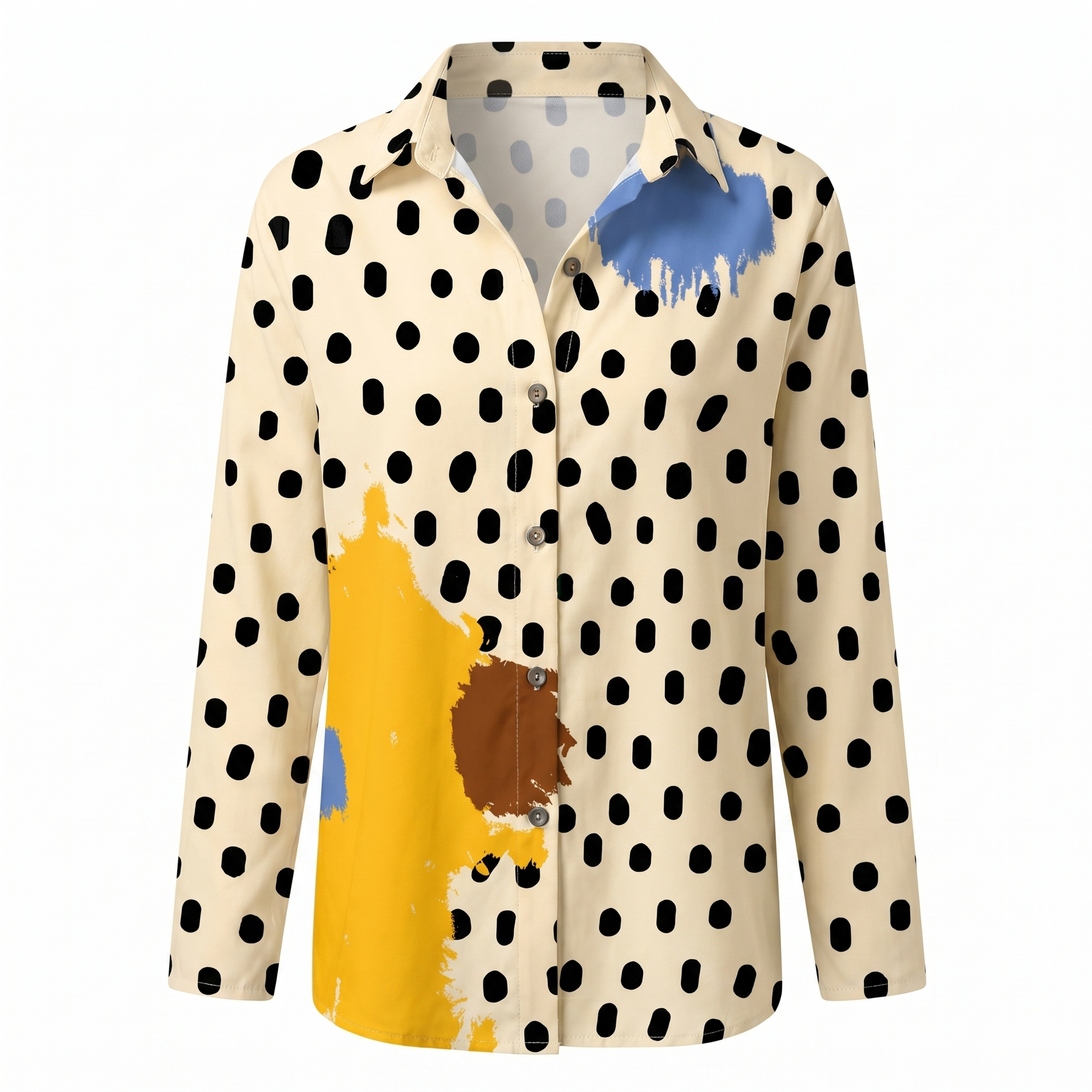 Abstract Print Split-Neck Blouse - Button-Front Long Sleeve 18