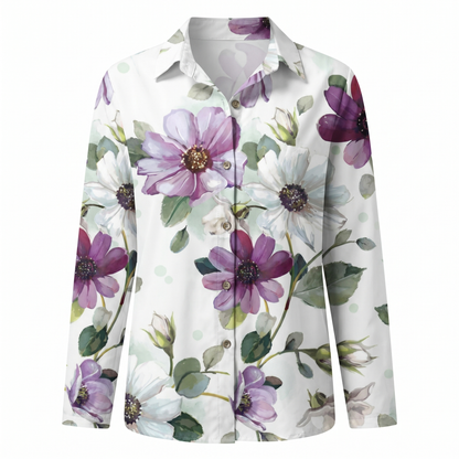 Abstract Print Split-Neck Blouse - Button-Front Long Sleeve 16