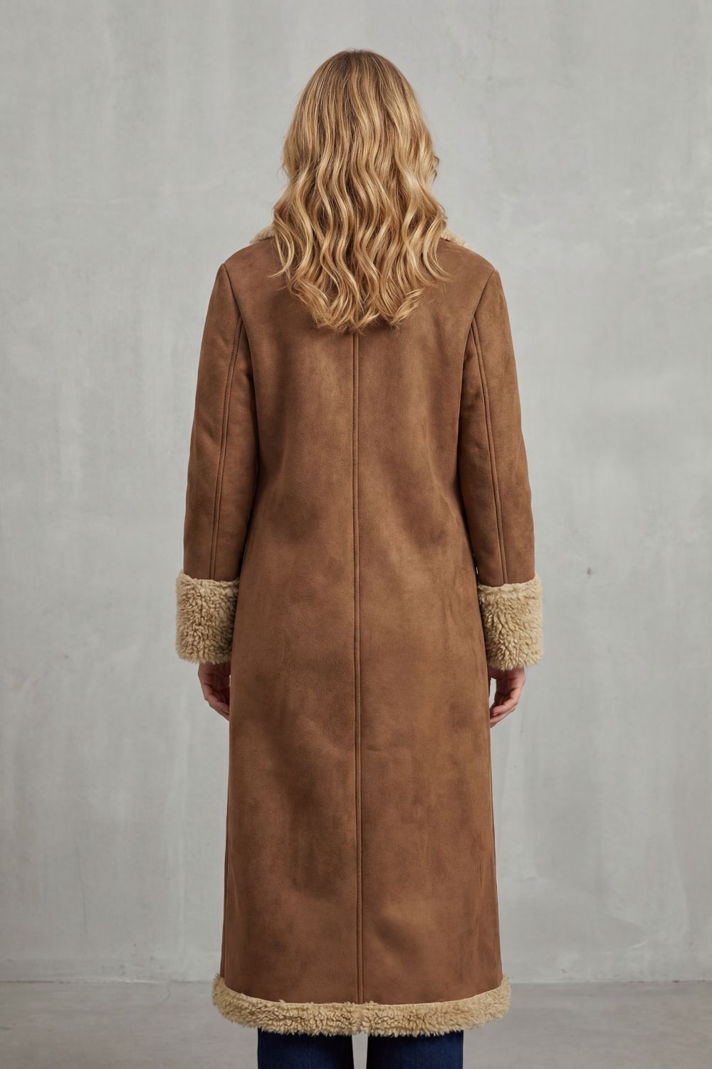 Long Shearling Lined Winter Coat for Women in Brown 4