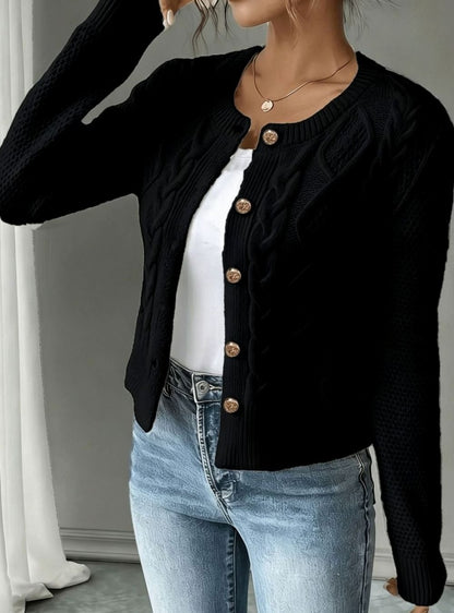 Women's Cable-Knit Button-Front Cropped Cardigan — Fitted Knit 3