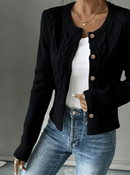 Women's Cable-Knit Button-Front Cropped Cardigan — Fitted Knit 4