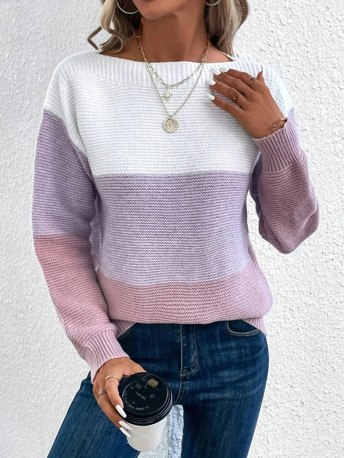 Color Block Turtleneck Sweater for Women, Relaxed Fit 11