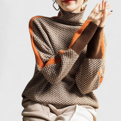 Women's Striped High Neck Sweater, Contrast Stripe Design 3