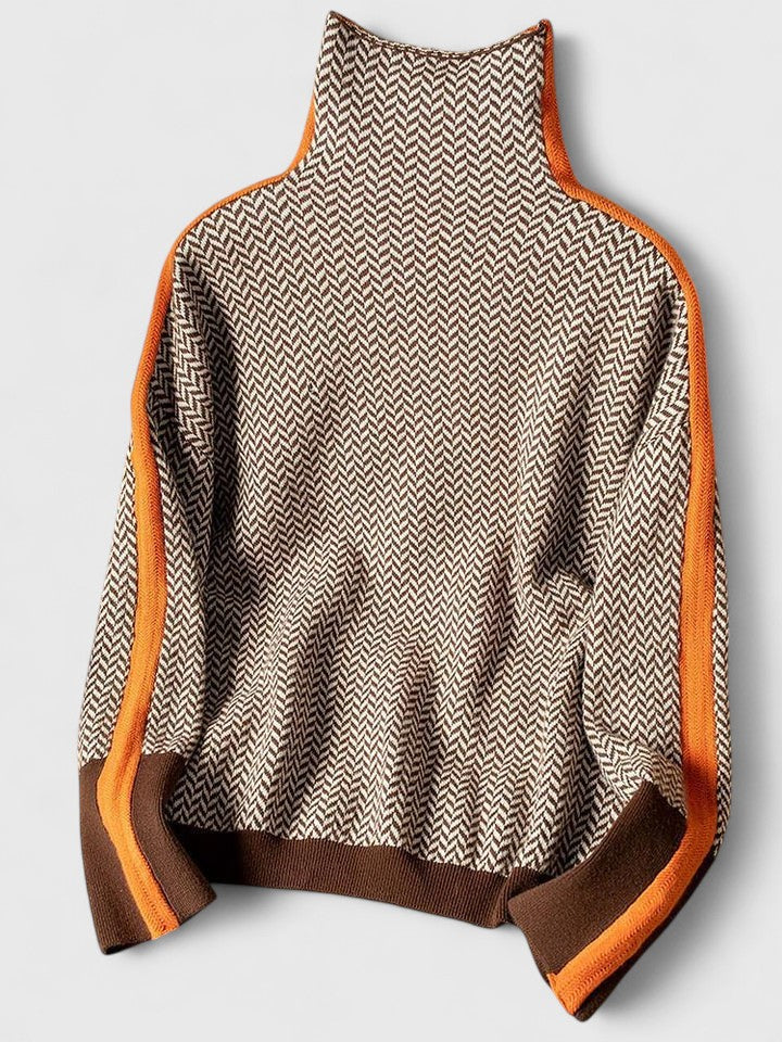 Women's Striped High Neck Sweater, Contrast Stripe Design 4