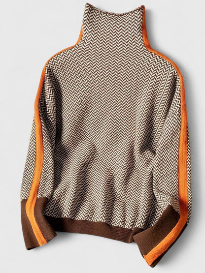 Women's Striped High Neck Sweater, Contrast Stripe Design 4