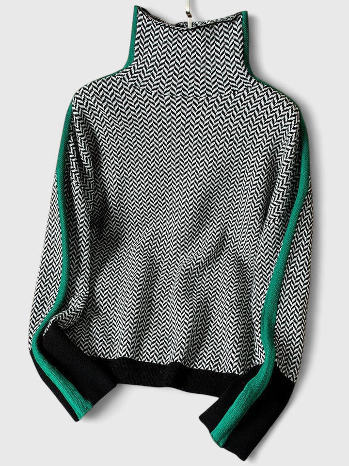 Women's Striped High Neck Sweater, Contrast Stripe Design 6