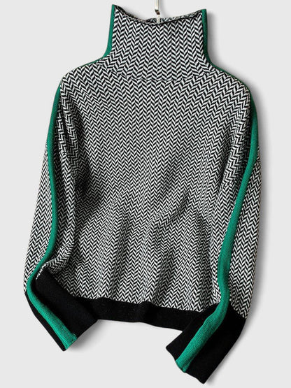 Women's Striped High Neck Sweater, Contrast Stripe Design 6