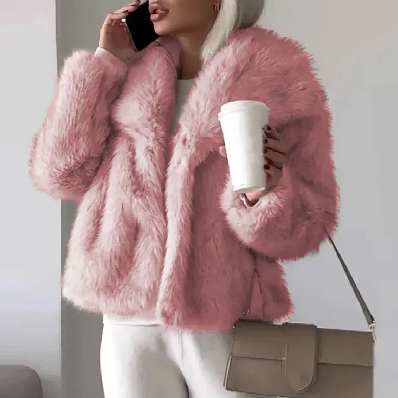 Women's Faux Fur Winter Jacket Cropped Open-Front Style 1