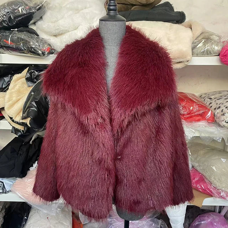 Women's Faux Fur Winter Jacket Cropped Open-Front Style 10