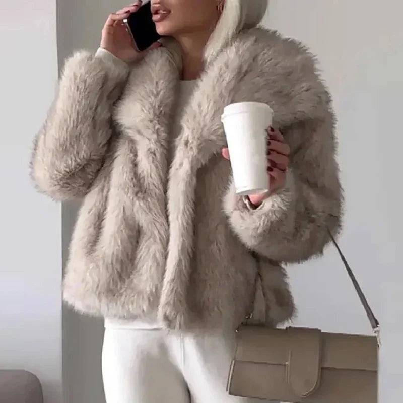 Women's Faux Fur Winter Jacket Cropped Open-Front Style 2