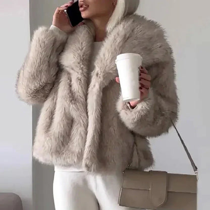 Women's Faux Fur Winter Jacket Cropped Open-Front Style 2