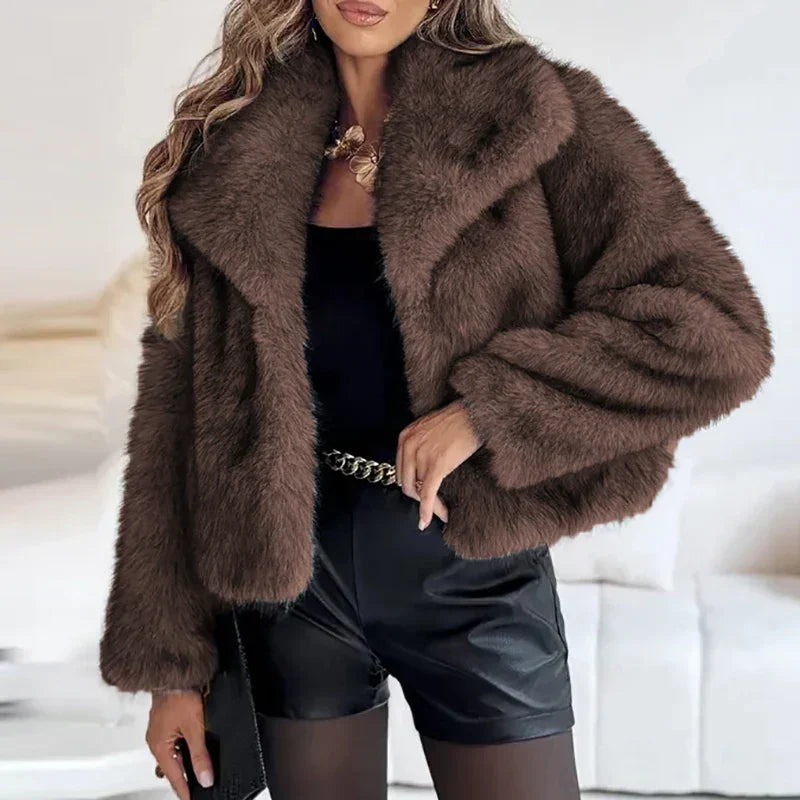 Women's Faux Fur Winter Jacket Cropped Open-Front Style 3
