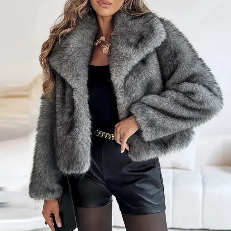 Women's Faux Fur Winter Jacket Cropped Open-Front Style 4