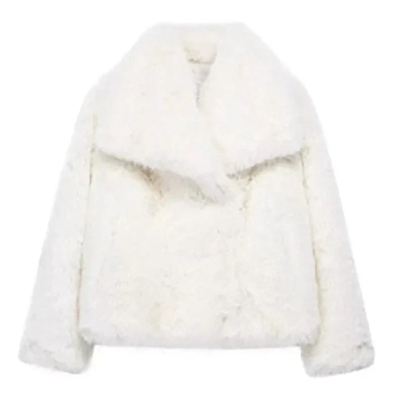 Women's Faux Fur Winter Jacket Cropped Open-Front Style 6