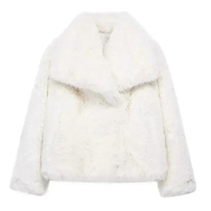 Women's Faux Fur Winter Jacket Cropped Open-Front Style 6