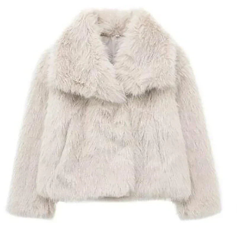 Women's Faux Fur Winter Jacket Cropped Open-Front Style 7