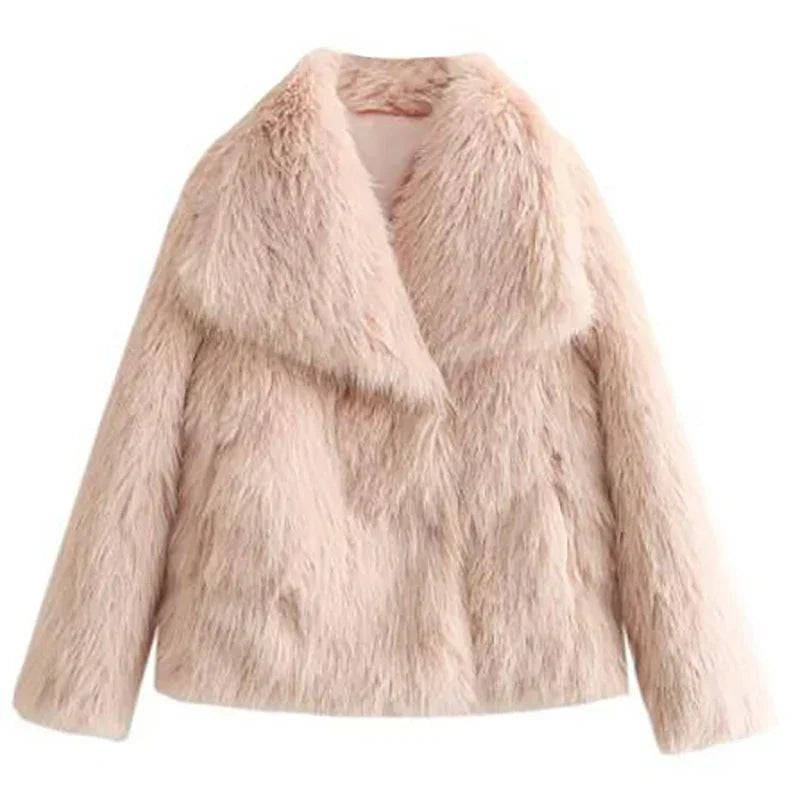 Women's Faux Fur Winter Jacket Cropped Open-Front Style 8