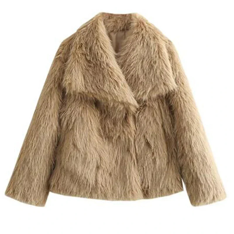 Women's Faux Fur Winter Jacket Cropped Open-Front Style 9