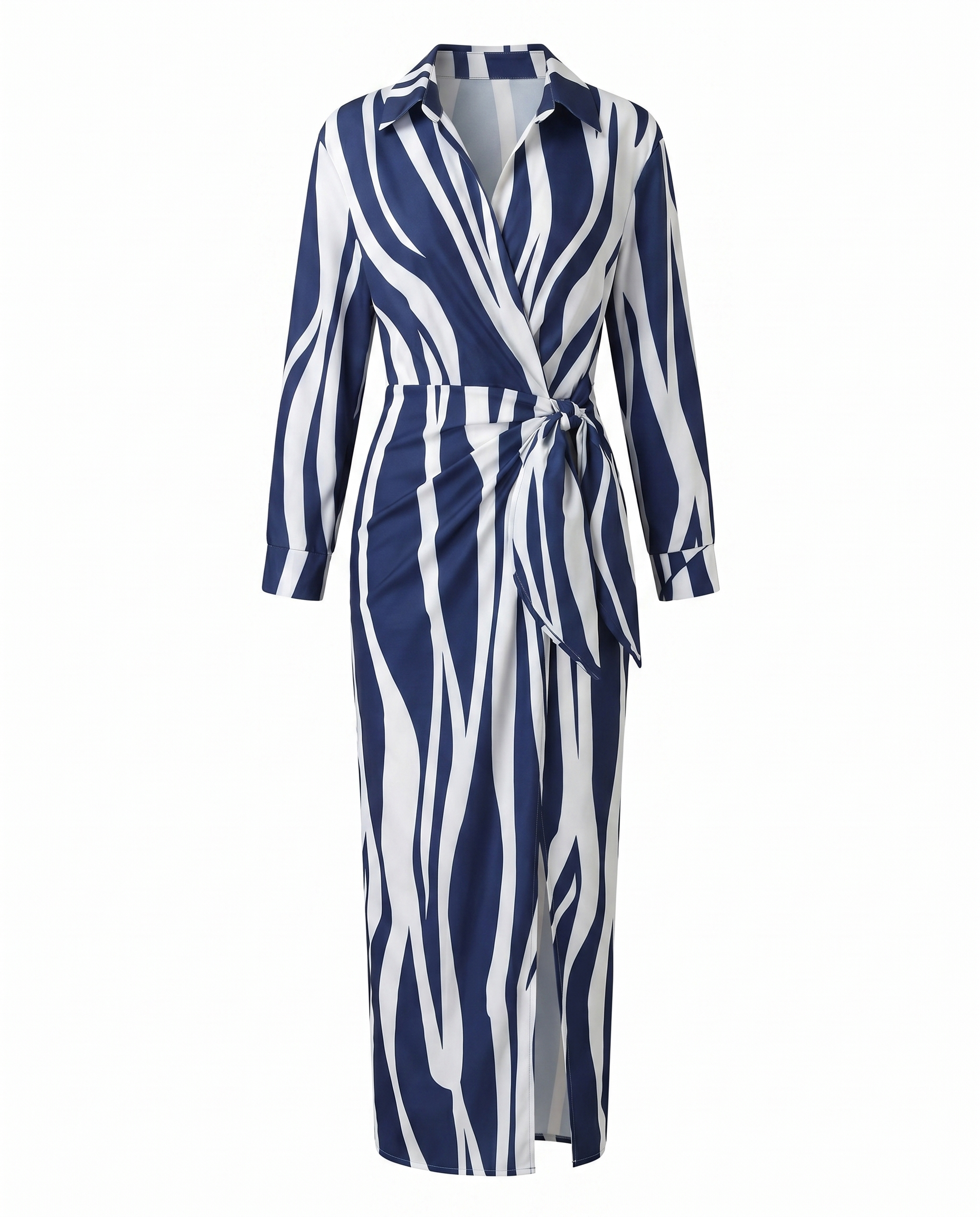 Leaf Print Maxi Wrap Dress — V-Neck Long Sleeve Women's 10
