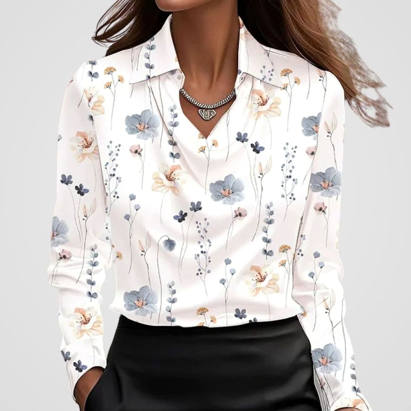 Women's Cowl Neck Satin Blouse — Long Sleeve Draped Top 23