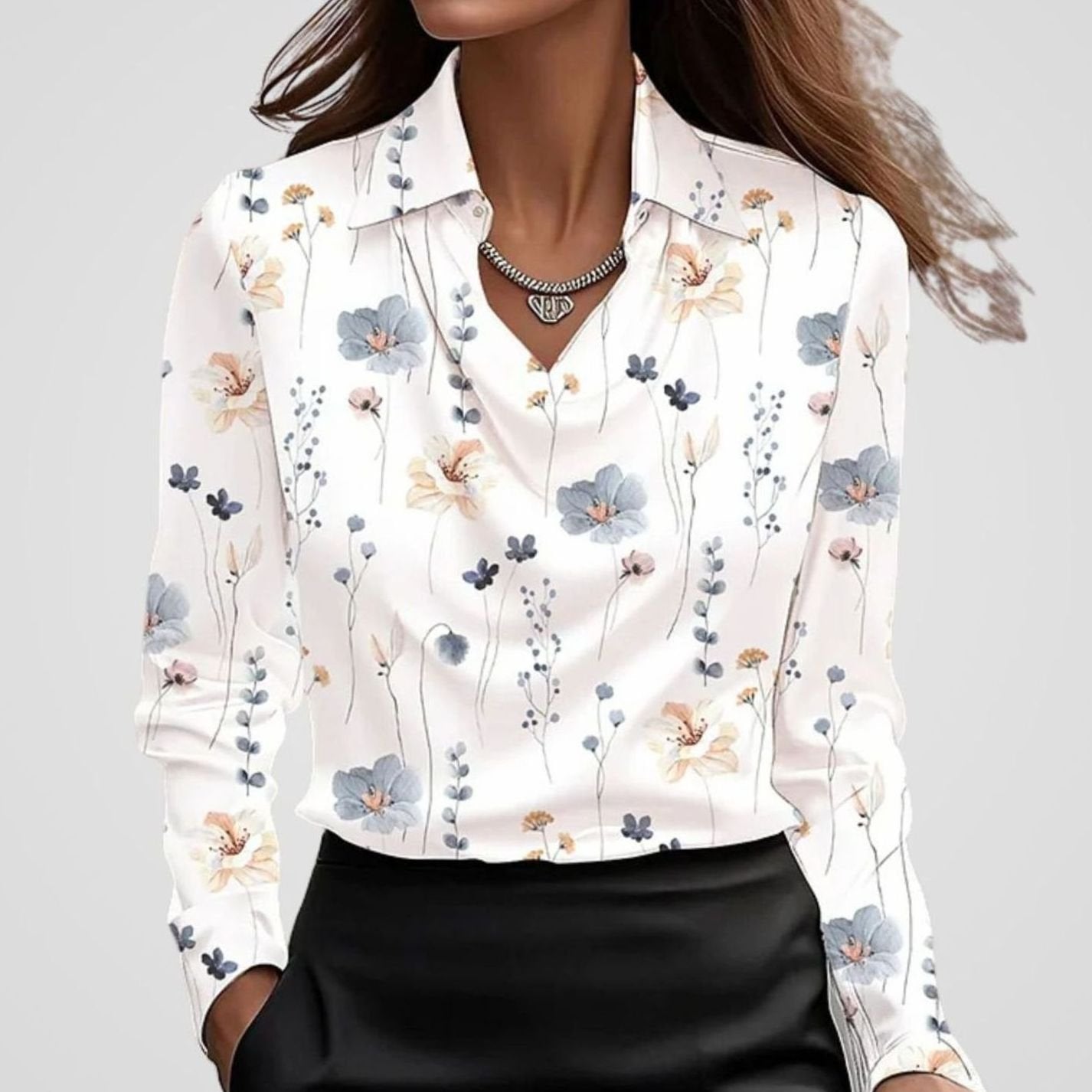 Women's Cowl Neck Satin Blouse — Long Sleeve Draped Top 5