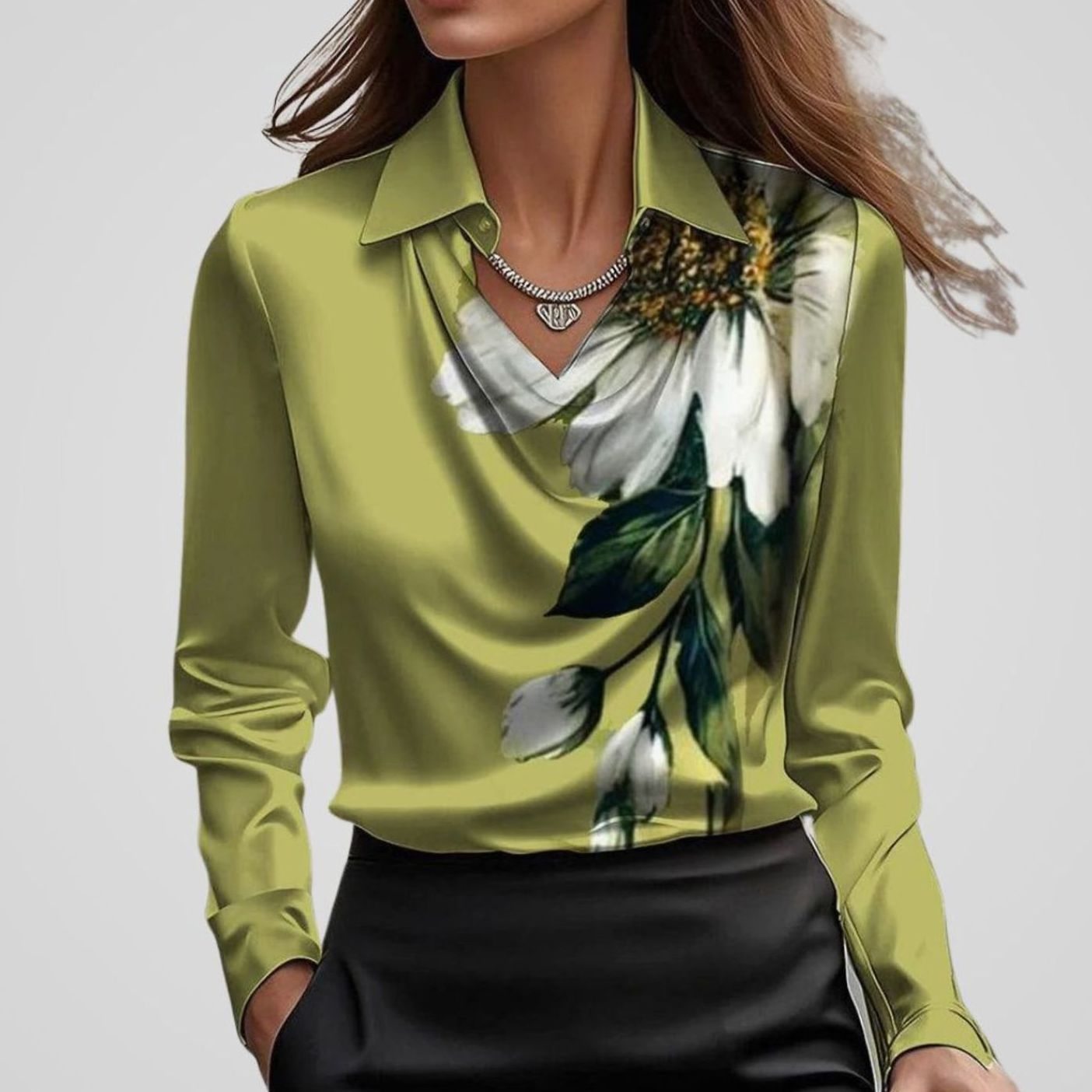 Women's Cowl Neck Satin Blouse — Long Sleeve Draped Top 6