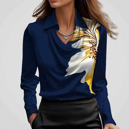 Women's Cowl Neck Satin Blouse — Long Sleeve Draped Top 7